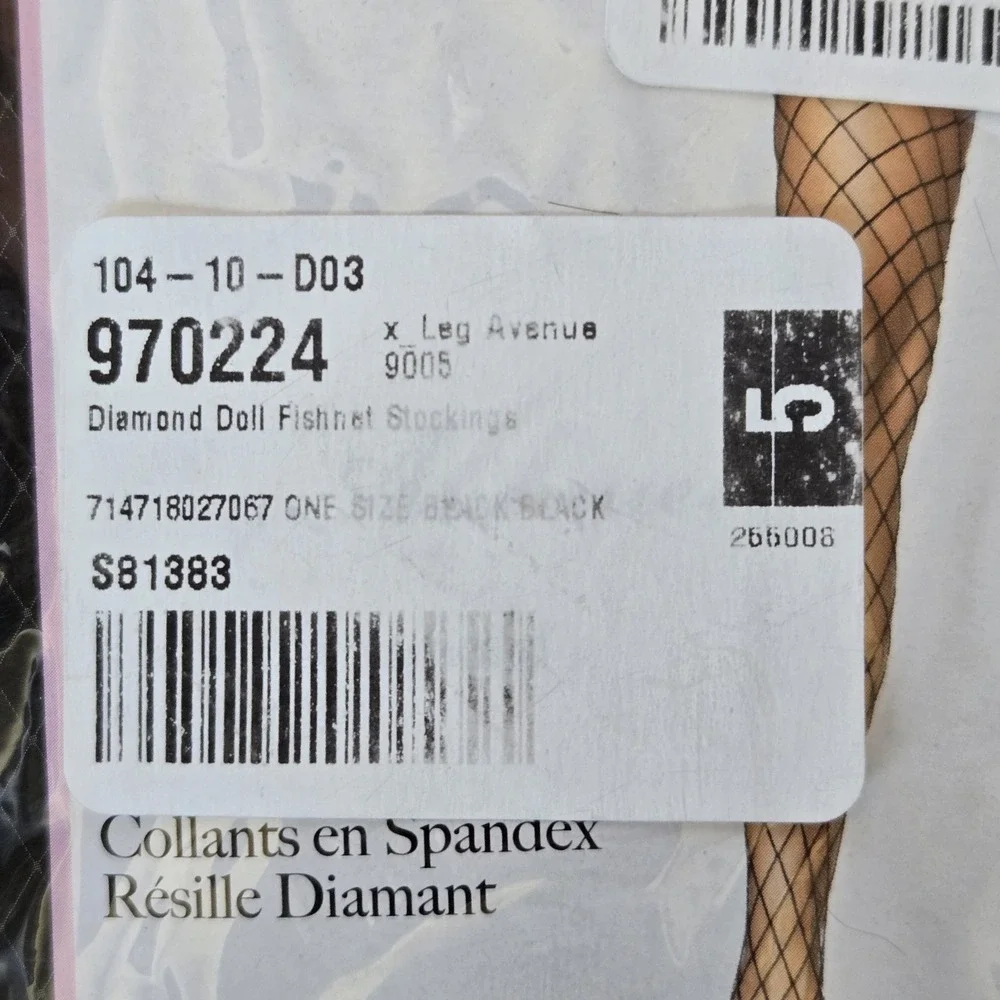 Black Fishnet Stockings‎ One Size Leg Avenue Spandex Diamond Net Tights NEW Pkg